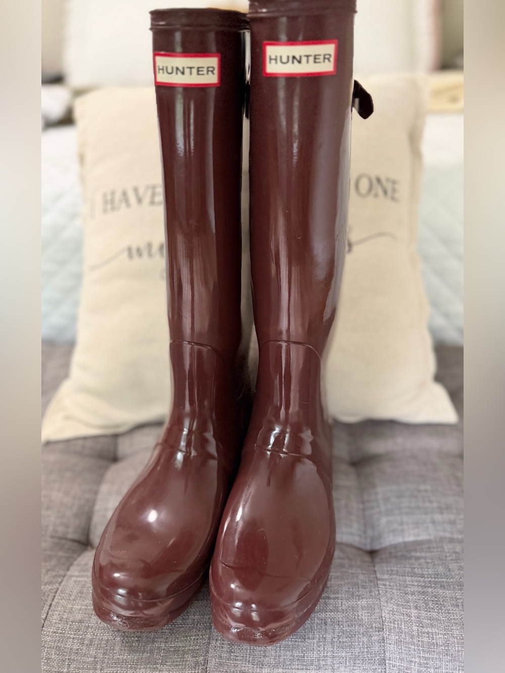 Hunter Glossy Tall Rain Boots in Burgundy